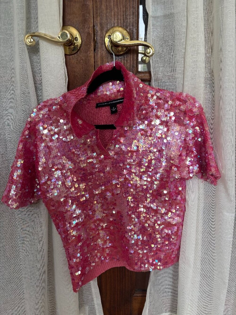 Pink sequin polo